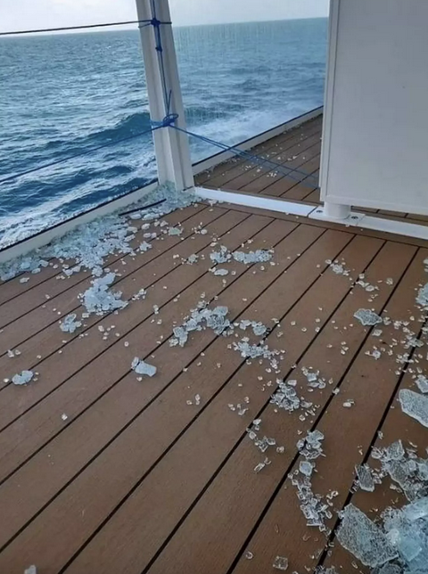 broken glass onboard a cruise ship